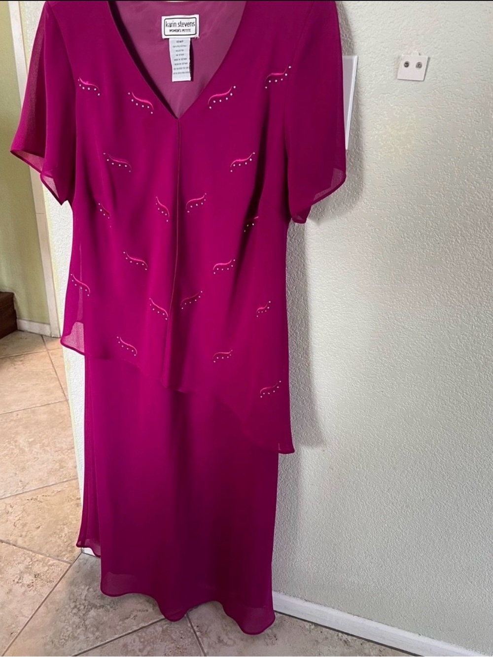 karin stevens Magenta Chiffon Maxi Skirt Set with Rhinestone Accents